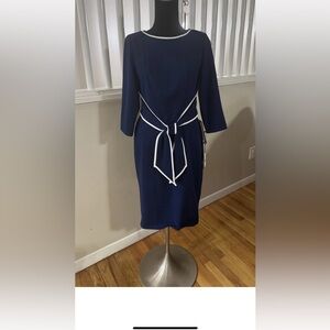 Adrianna Papell Navy Dress with White Trim